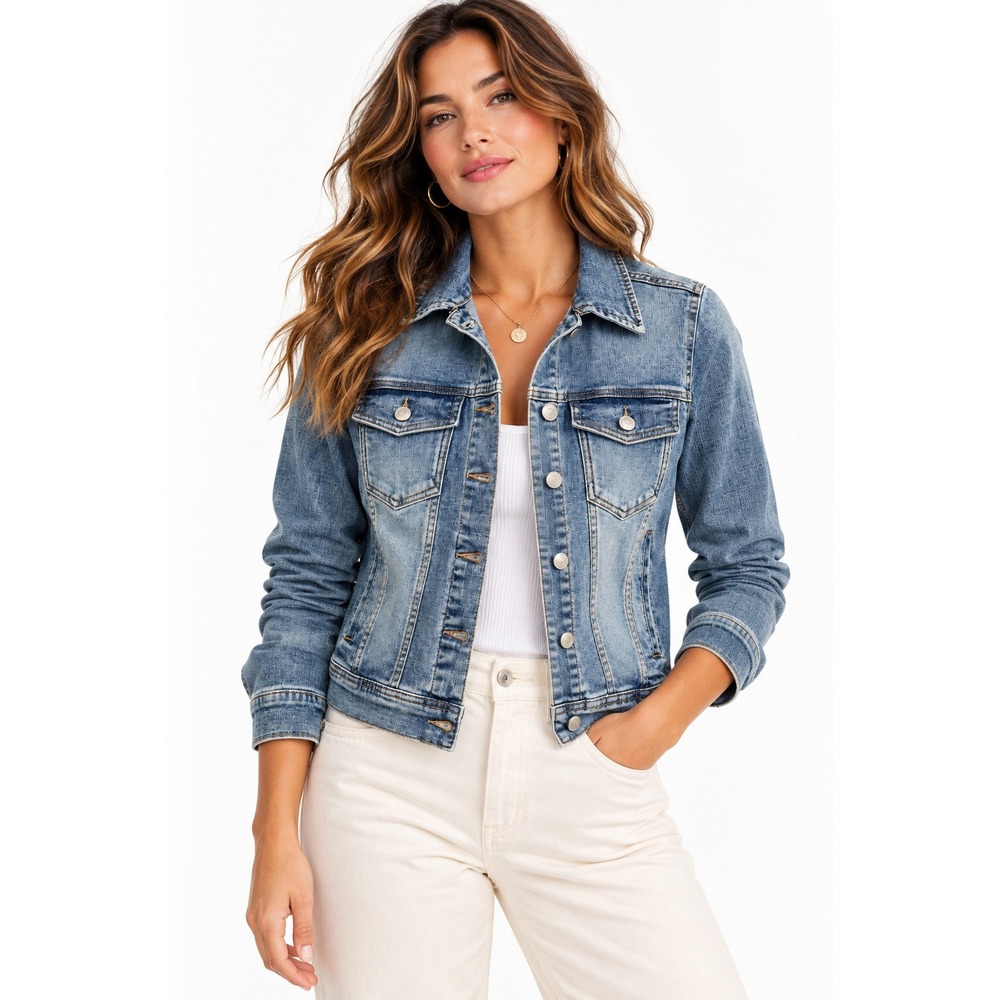 Cosmic Blue Love Solene Fitted Denim Jacket Light Blue Small NWT